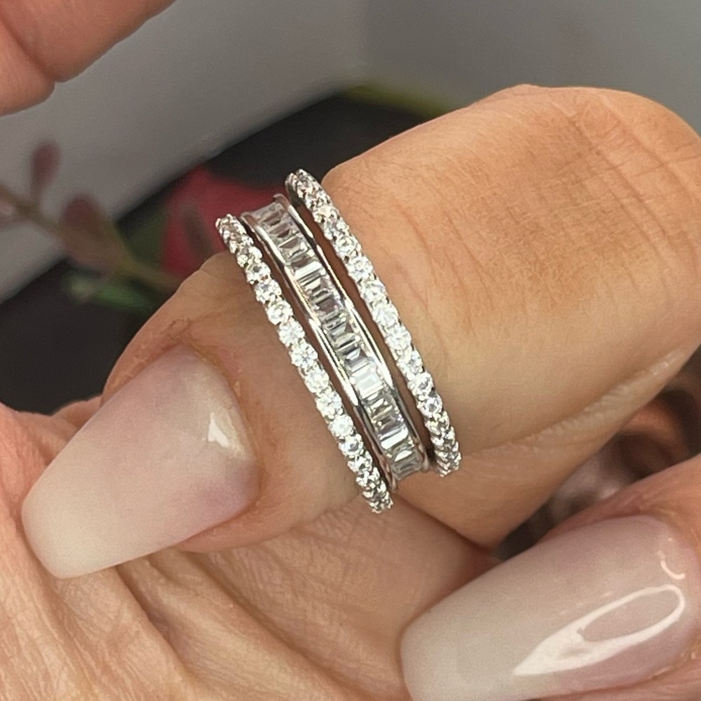 Solid 925 Silver Baguette Stack Dainty Eternity R… - image 4